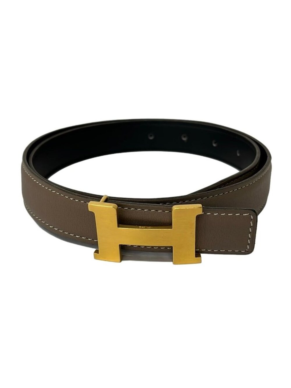 Hermes Belt 80 H Gray Beige Gold Leather